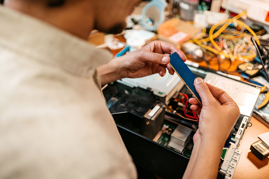 man checking RAM and upgrading a desktop